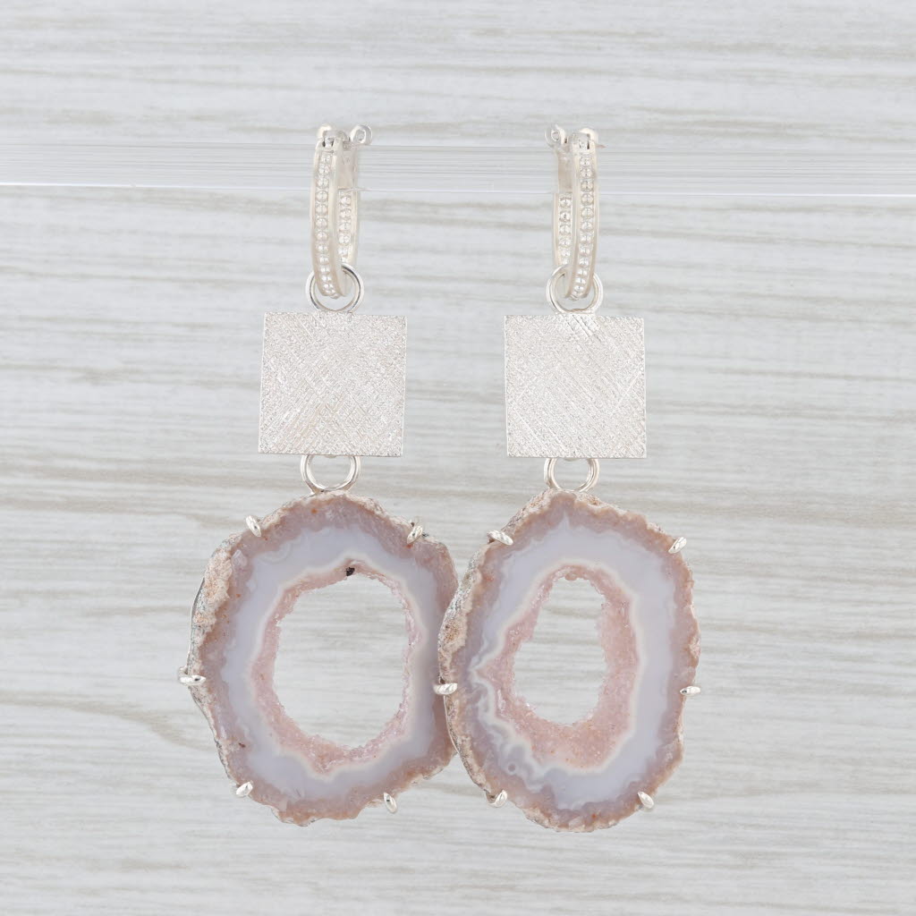 New Nina Wynn Hoop Charm Drops Earrings Sterling Silver Geode Slice Statement