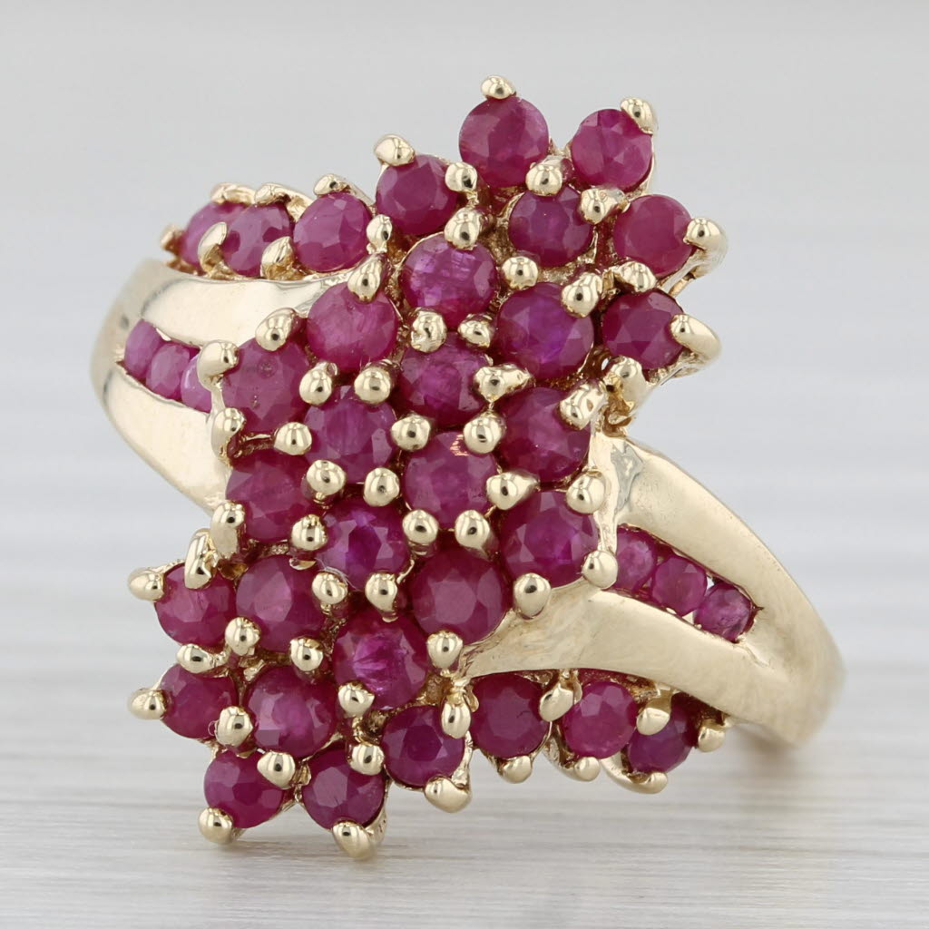 Brown 1.80ctw Ruby Cluster Ring 10k Yellow Gold Bypass Size 6 Cocktail