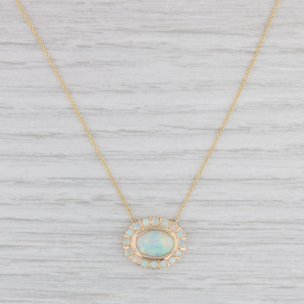 Light Gray Vintage Opal Halo Pendant Necklace 14k Yellow Gold 18.25" Cable Chain