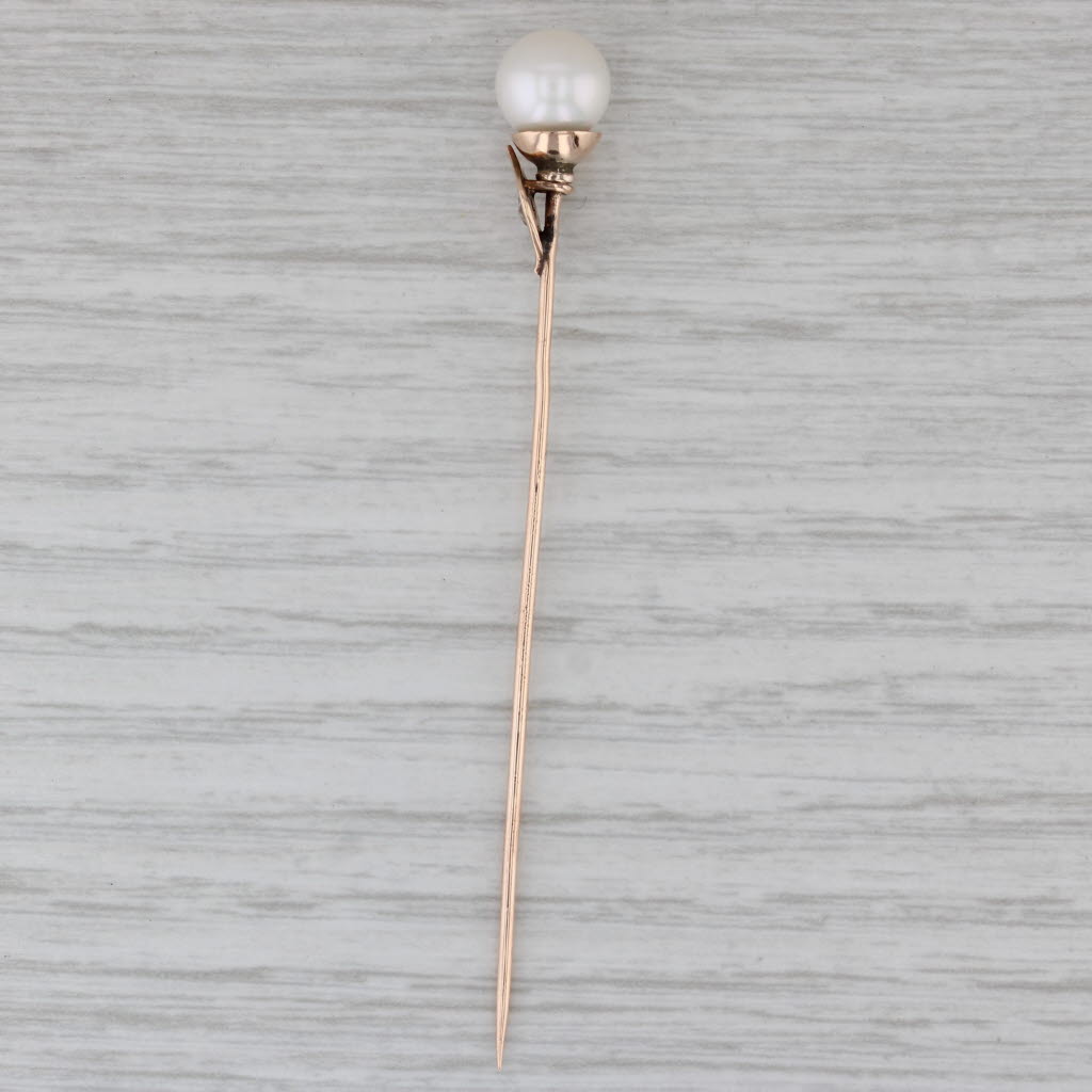 Gray Antique Cultured Pearl Diamond Stickpin 8-9k Yellow Gold Pin