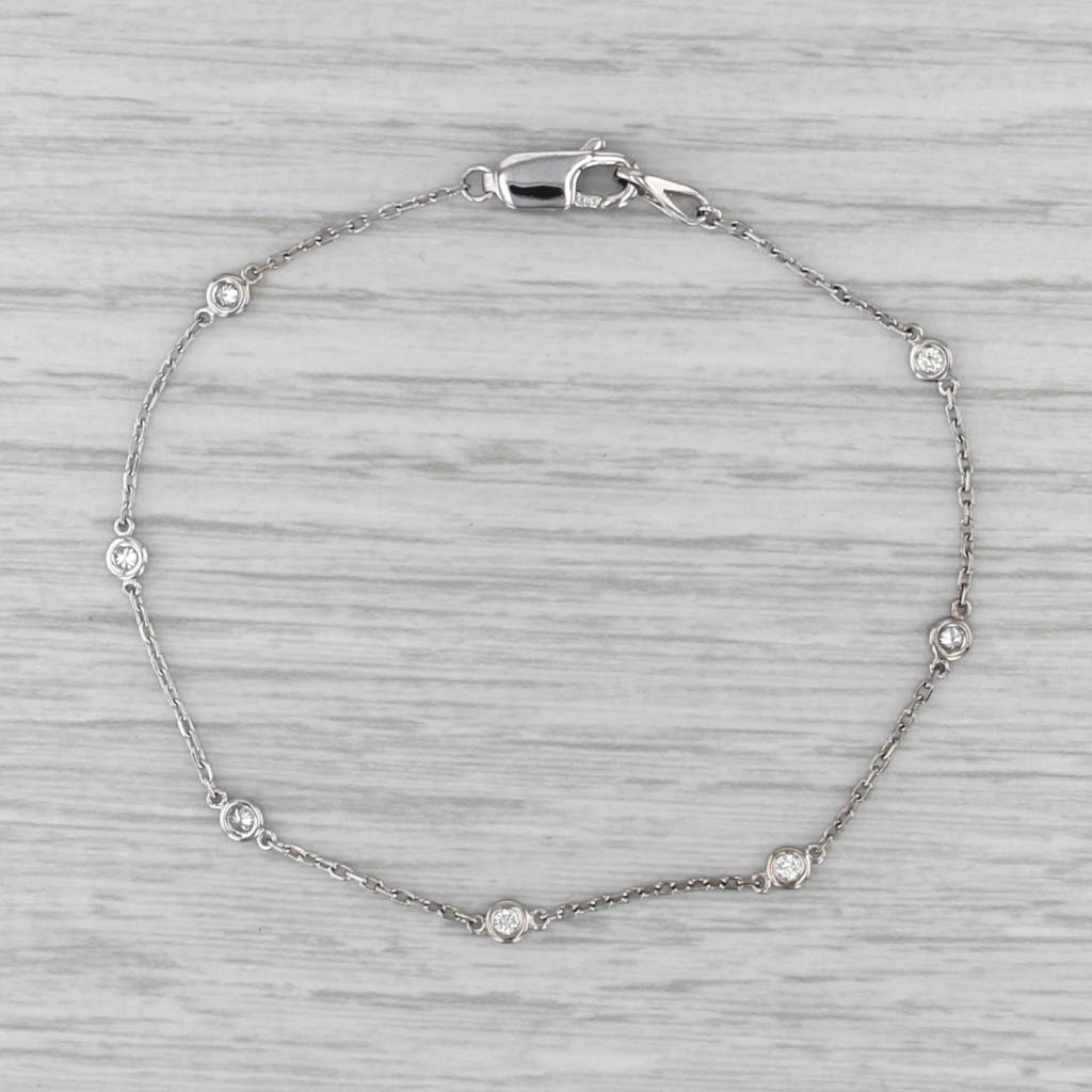 0.23ctw Diamond By The Yard Station Bracelet 14k White Gold 7.5" Cable Chain