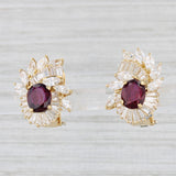 Light Gray 4.42ctw Oval Ruby Diamond Cluster Drop Earrings 18k Yellow Gold GIA Omega Backs