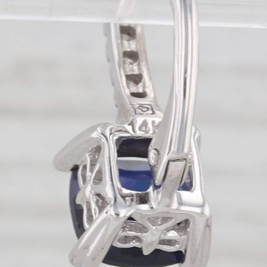 Light Gray Lab Created Blue Sapphire Diamond Drop Earrings 14k White Gold Lever Backs