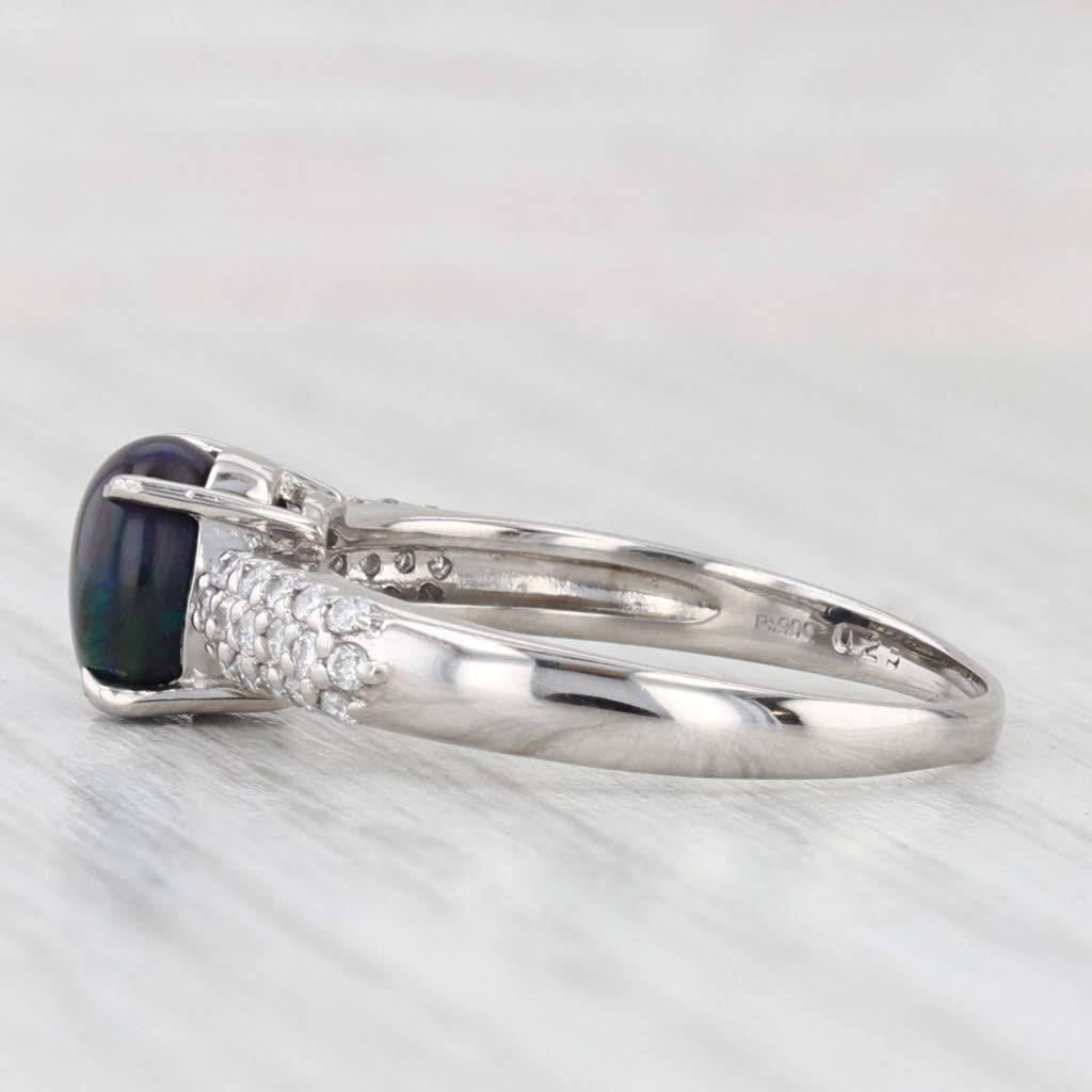 Light Gray Black Opal Oval Cabochon 0.25ctw Diamond Ring 900 Platinum Size 8