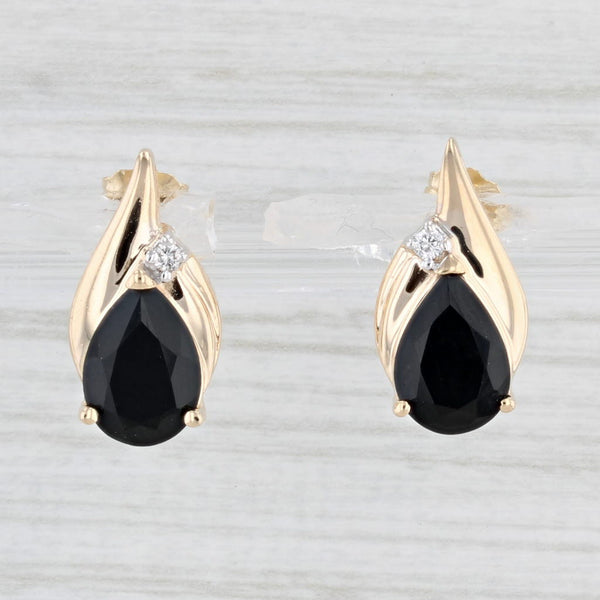 Pear Onyx Diamond Teardrop Stud Earrings 14k Yellow Gold