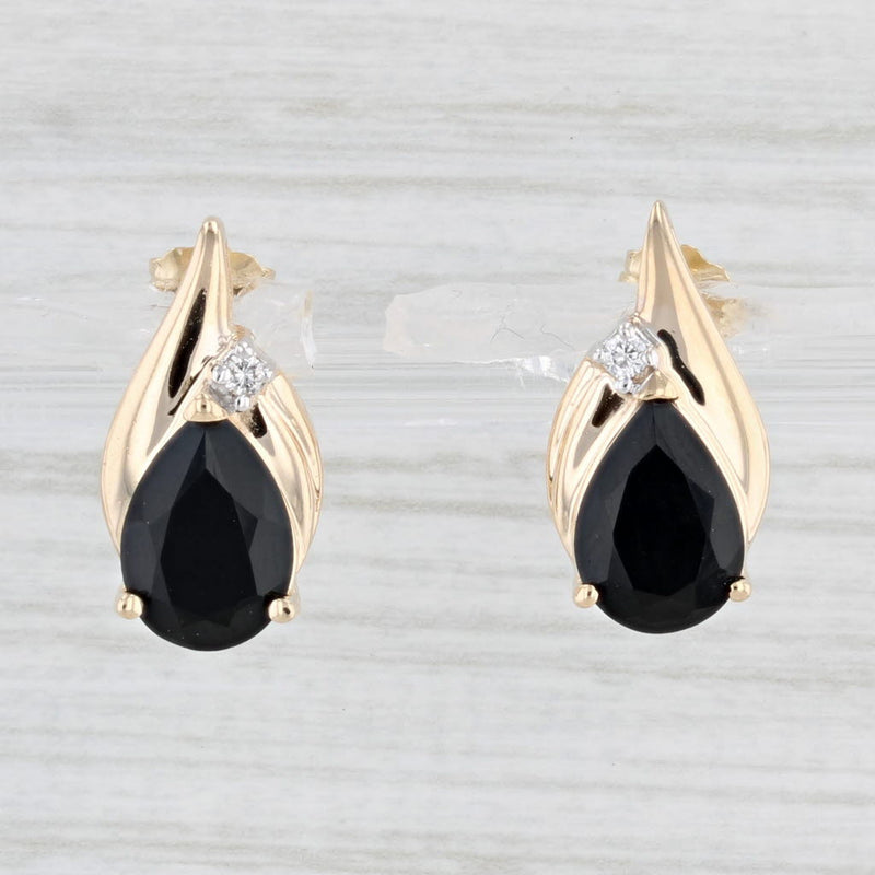 Light Gray Pear Onyx Diamond Teardrop Stud Earrings 14k Yellow Gold
