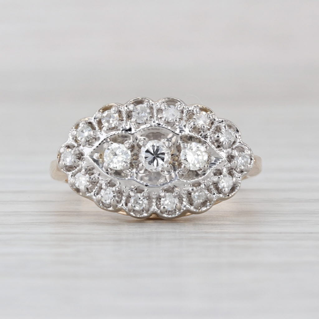 Vintage 0.39ctw Diamond 3-Stone Halo Princess Ring 14k White Yellow Gold Size 7