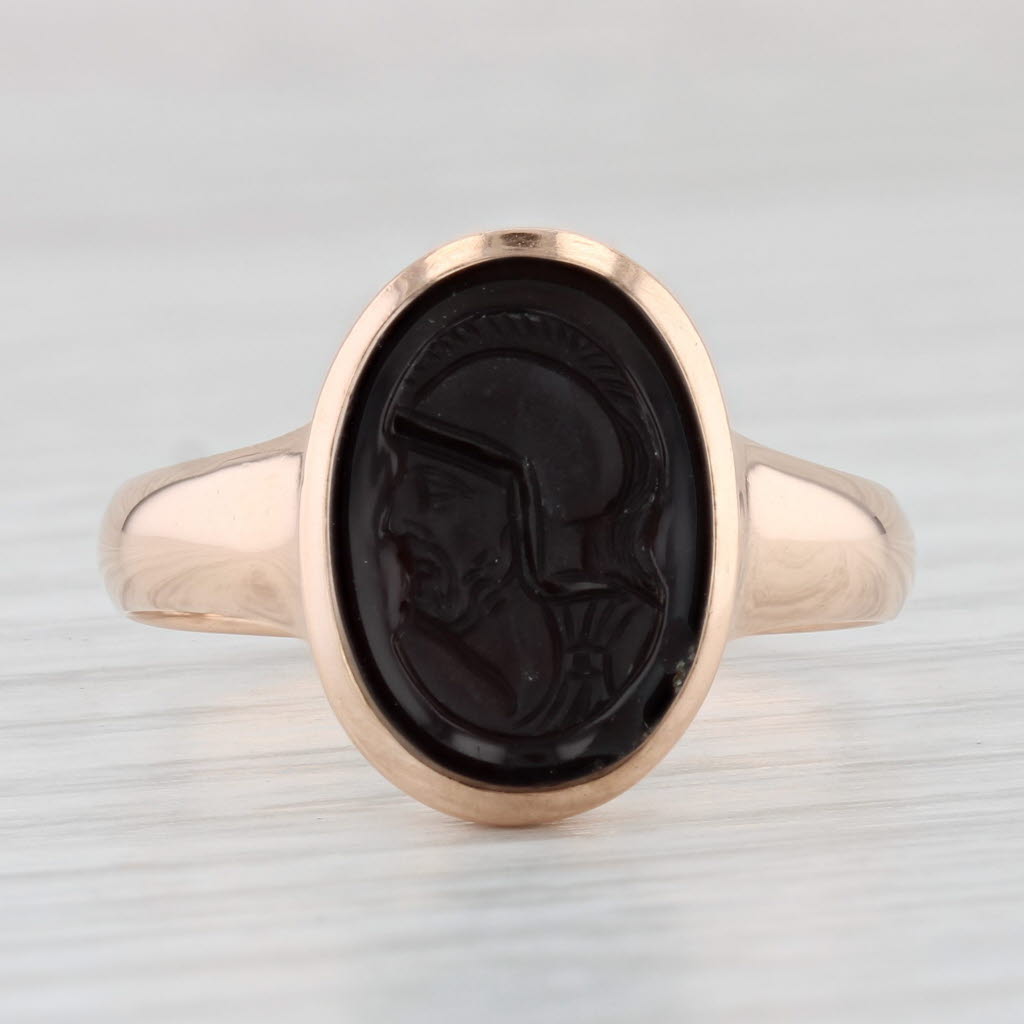 Light Gray Antique Carnelian Soldier Cameo Signet Ring 10k Yellow Gold Size 10 Men's