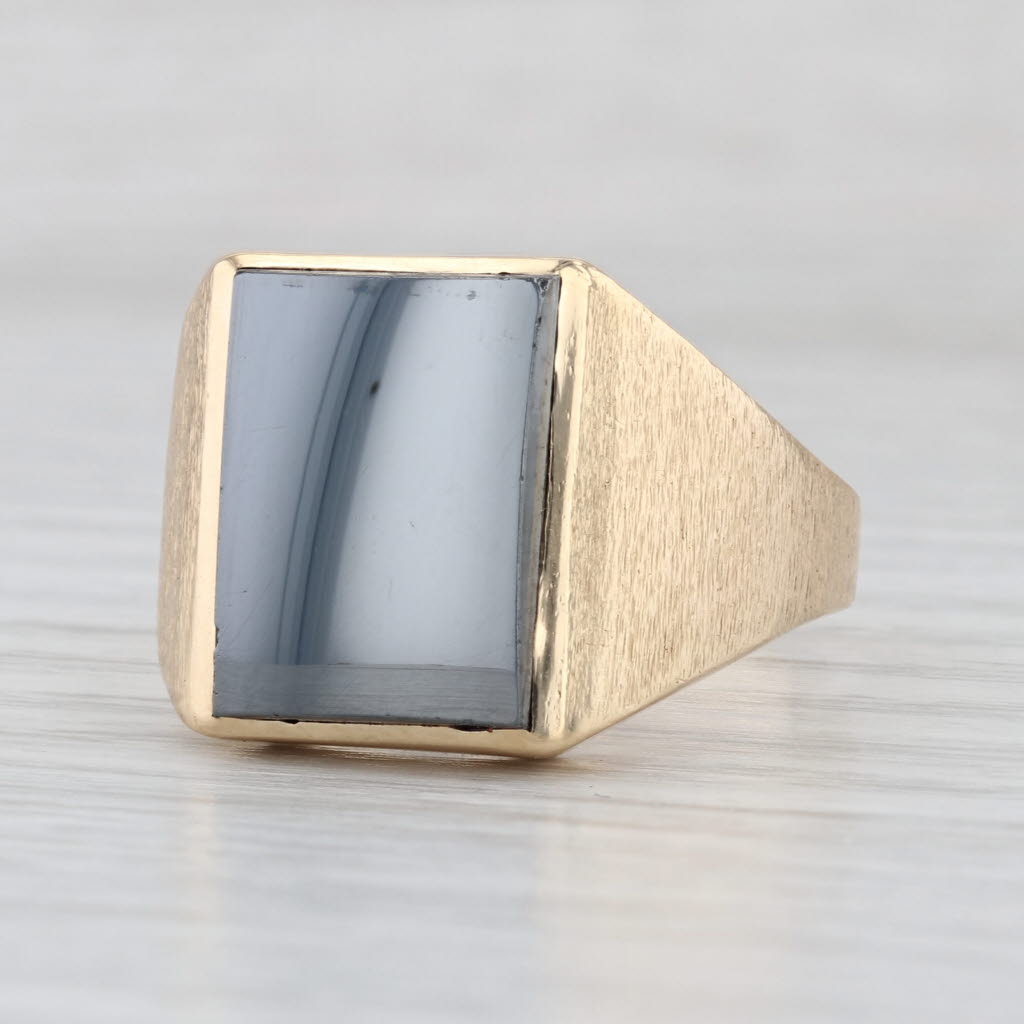 Vintage Engravable Hematite Ring 10k Yellow Gold Size 13 Men's Signet