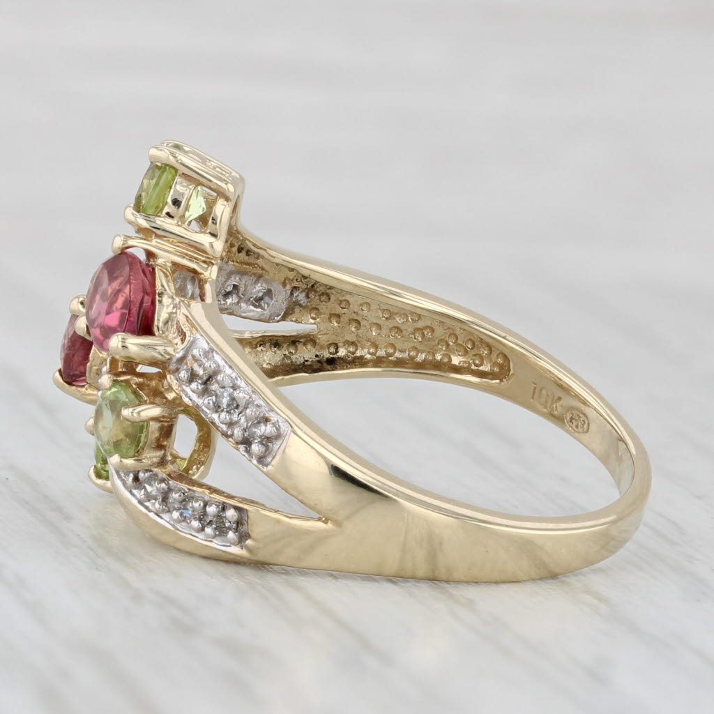 Light Gray 1.85ctw Tourmaline Peridot Diamond Bypass Ring 10k Yellow Gold Size 8.25