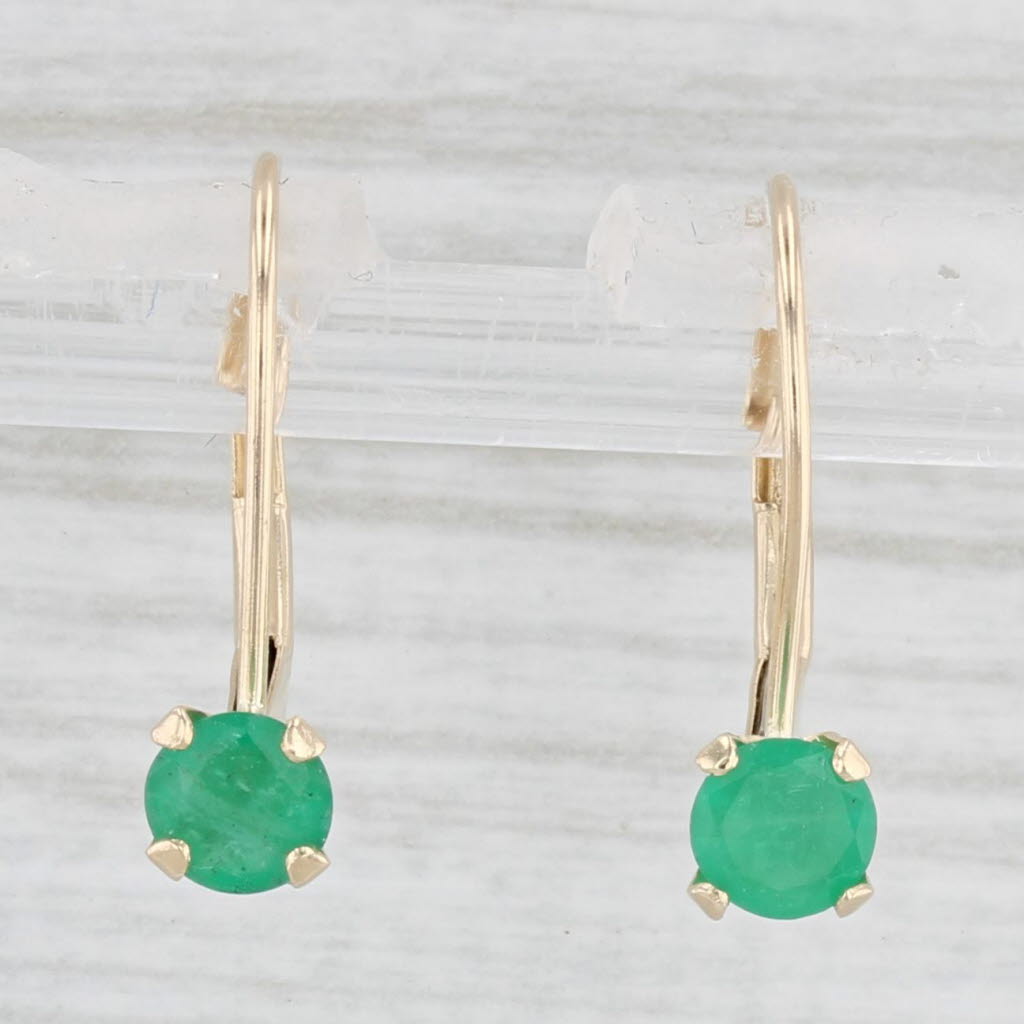 Light Gray 0.50ctw Solitaire Emerald Diamond Earrings 14k Yellow Gold Lever Backs