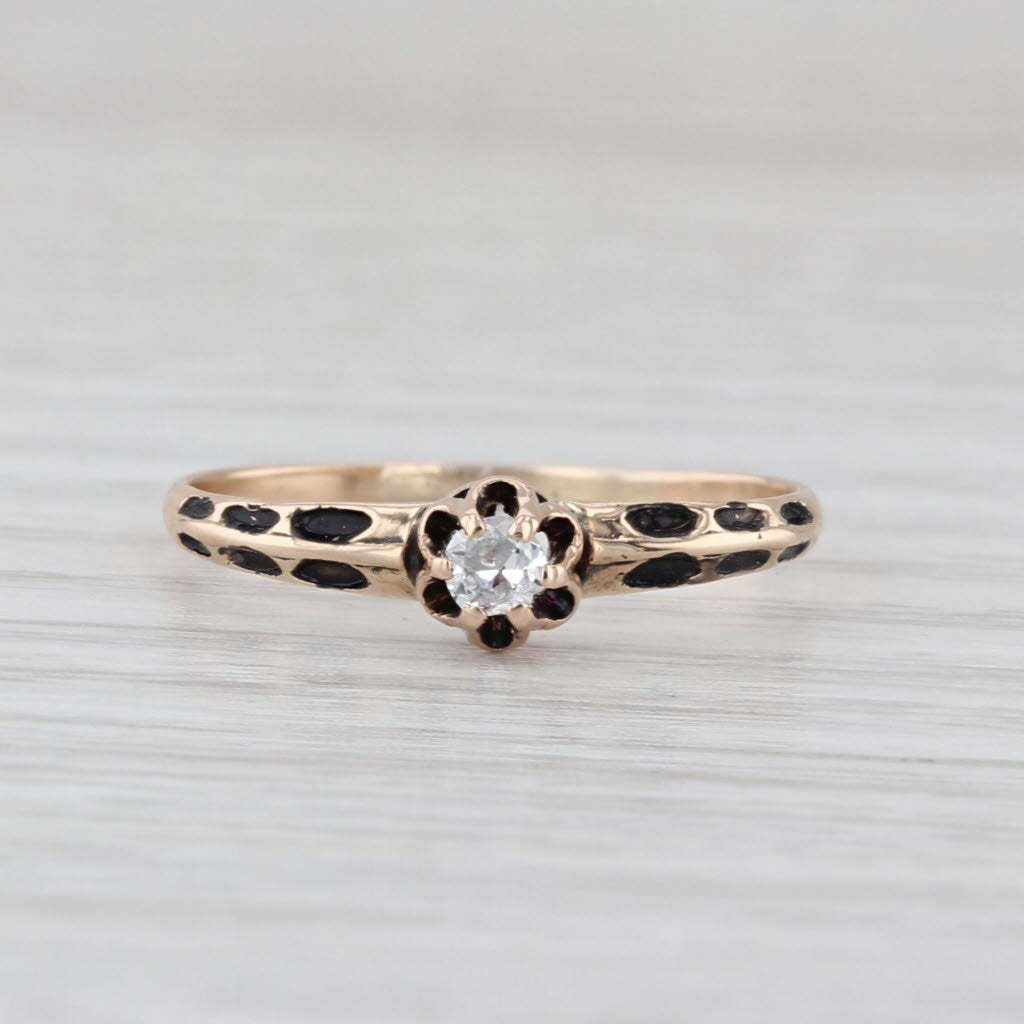 Antique Diamond Solitaire Ring 10k Gold Resin Buttercup Flower Setting Size 6.75