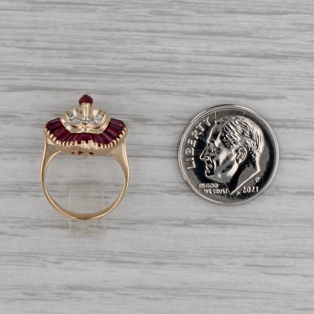 1.63ctw Contoured Ruby Diamond Halo Ring 14k Yellow Gold Small Size 1.75