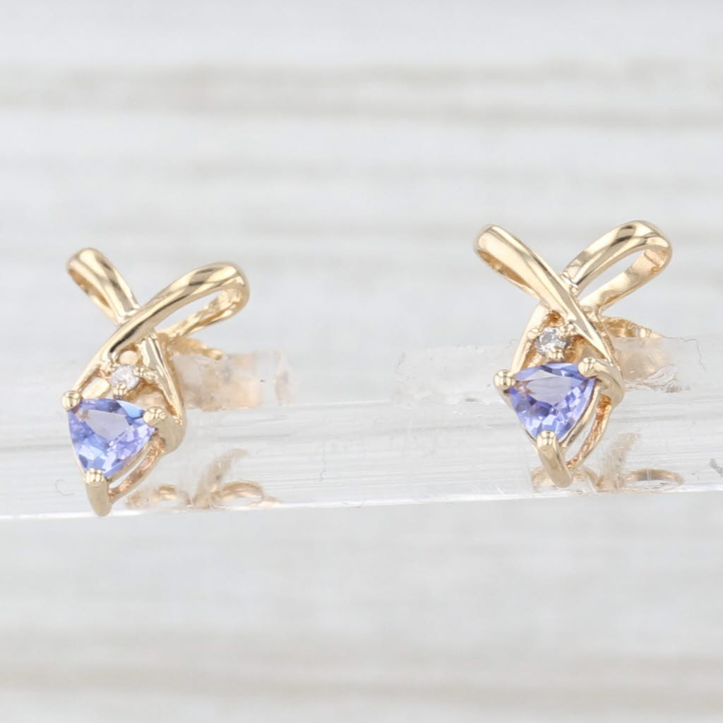 Light Gray 0.20ctw Tanzanite Stud Earrings 14k Yellow Gold Diamond Accents