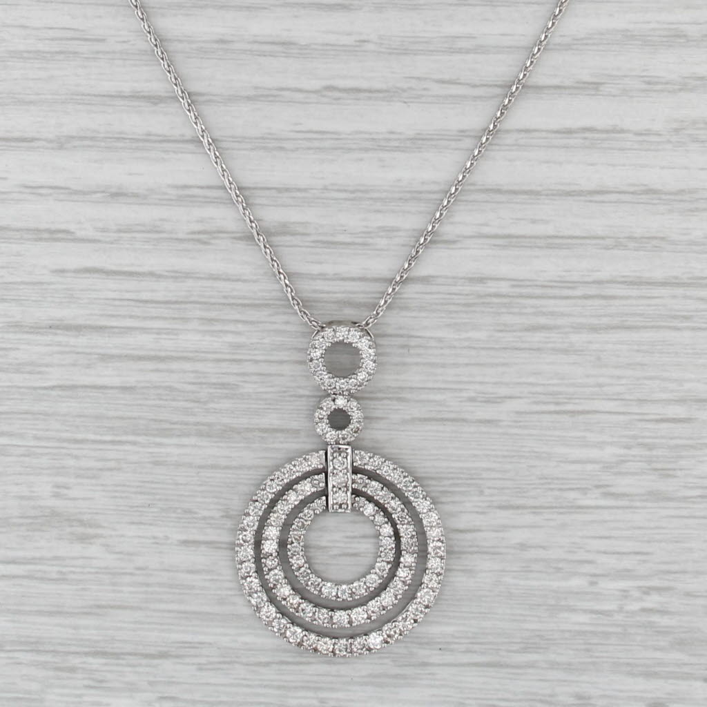 2.10ctw Diamond Circles Pendant Necklace 14k White Gold 18" Wheat Chain