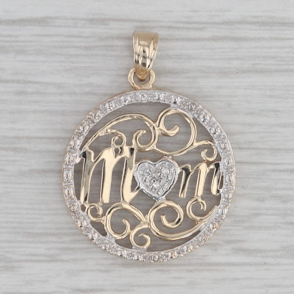 Gray Diamond MOM Heart Openwork Pendant 10k Yellow Gold Gift Michael Anthony