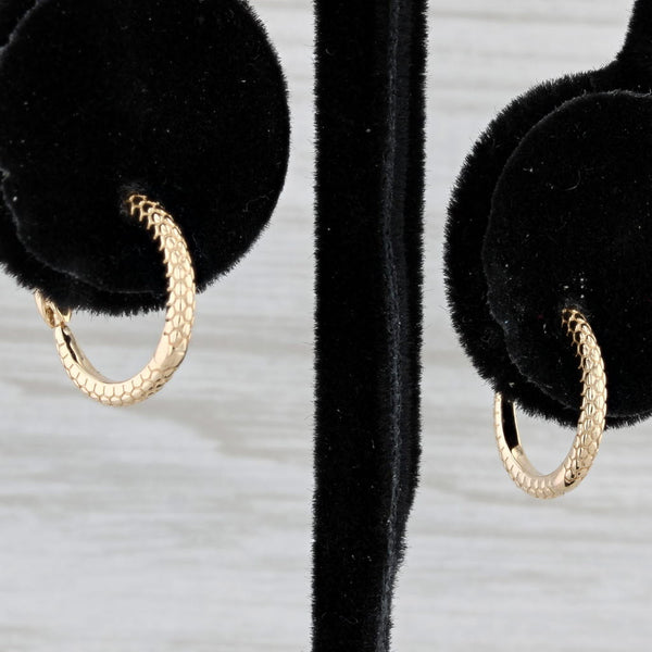 New Ouroboros Snake Hoop Earrings 14k Yellow Gold Emerald Eyes Hinged Hoops
