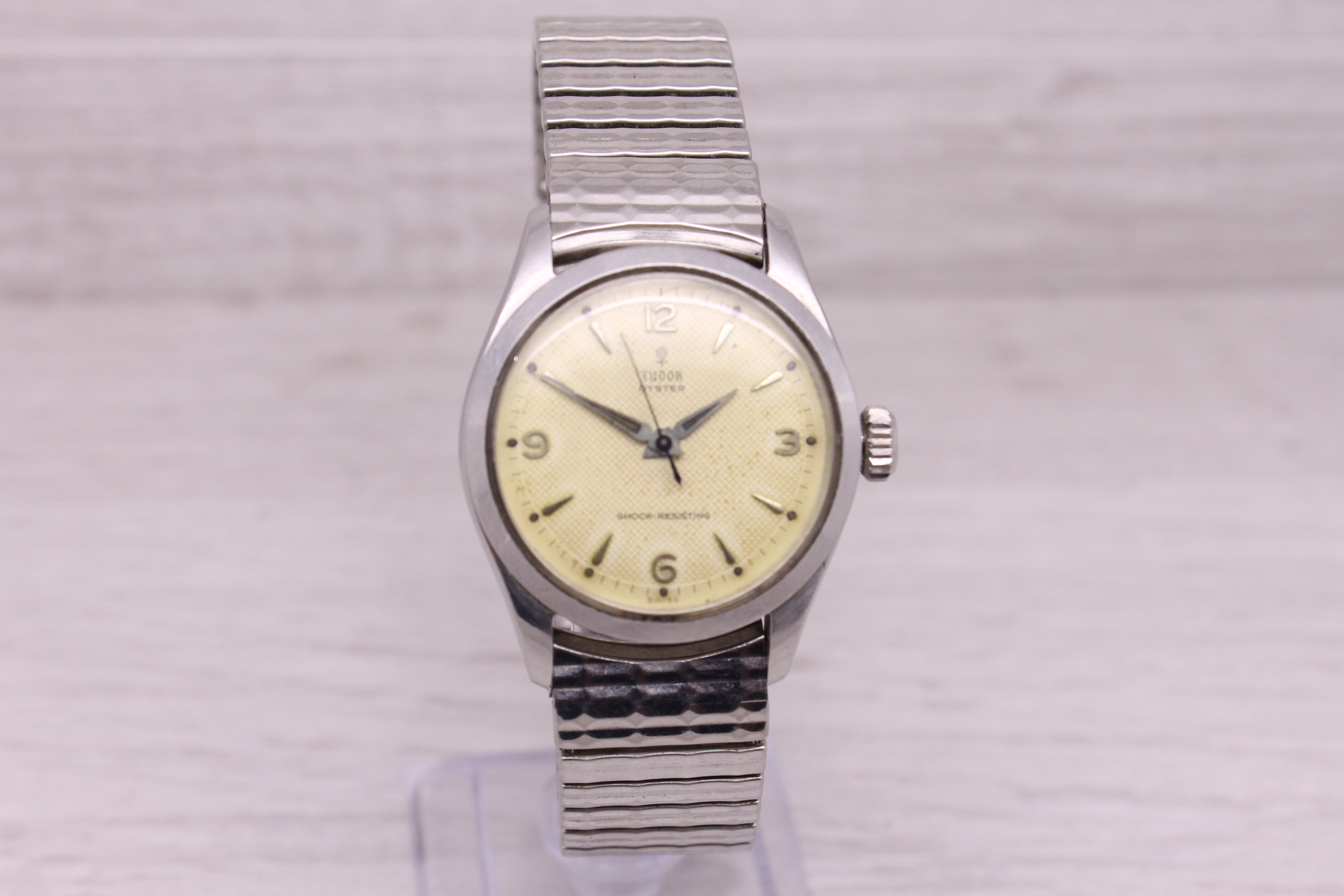 Gray Vintage 1950's Tudor Oyster ref.7903 32mm Steel Mens Manual Watch Waffle Dial