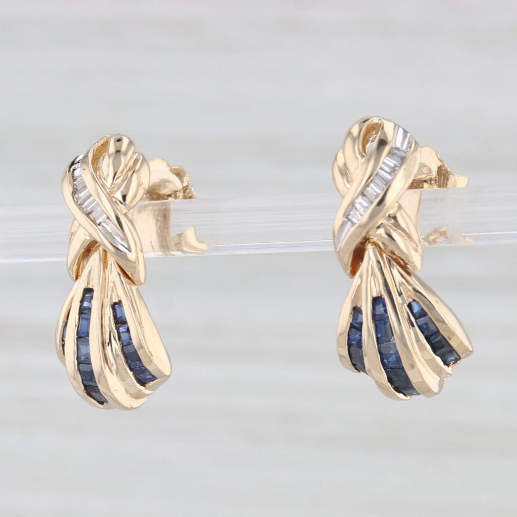 Light Gray Town & Country 1ctw Blue Sapphire Diamond Drop Earrings 14k Yellow Gold