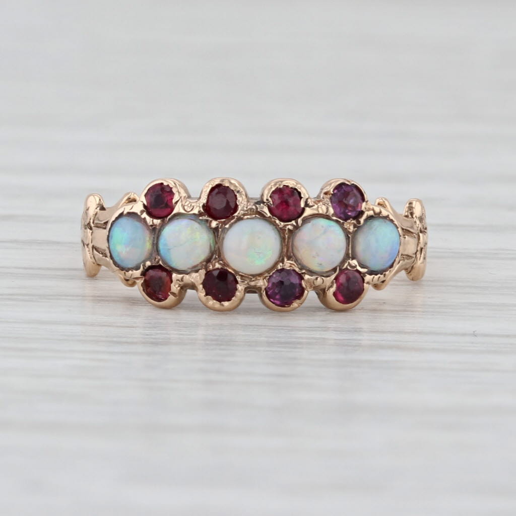 Victorian Lab Created Ruby Garnet Opal 10k Yellow Gold Size 5.5 Antique