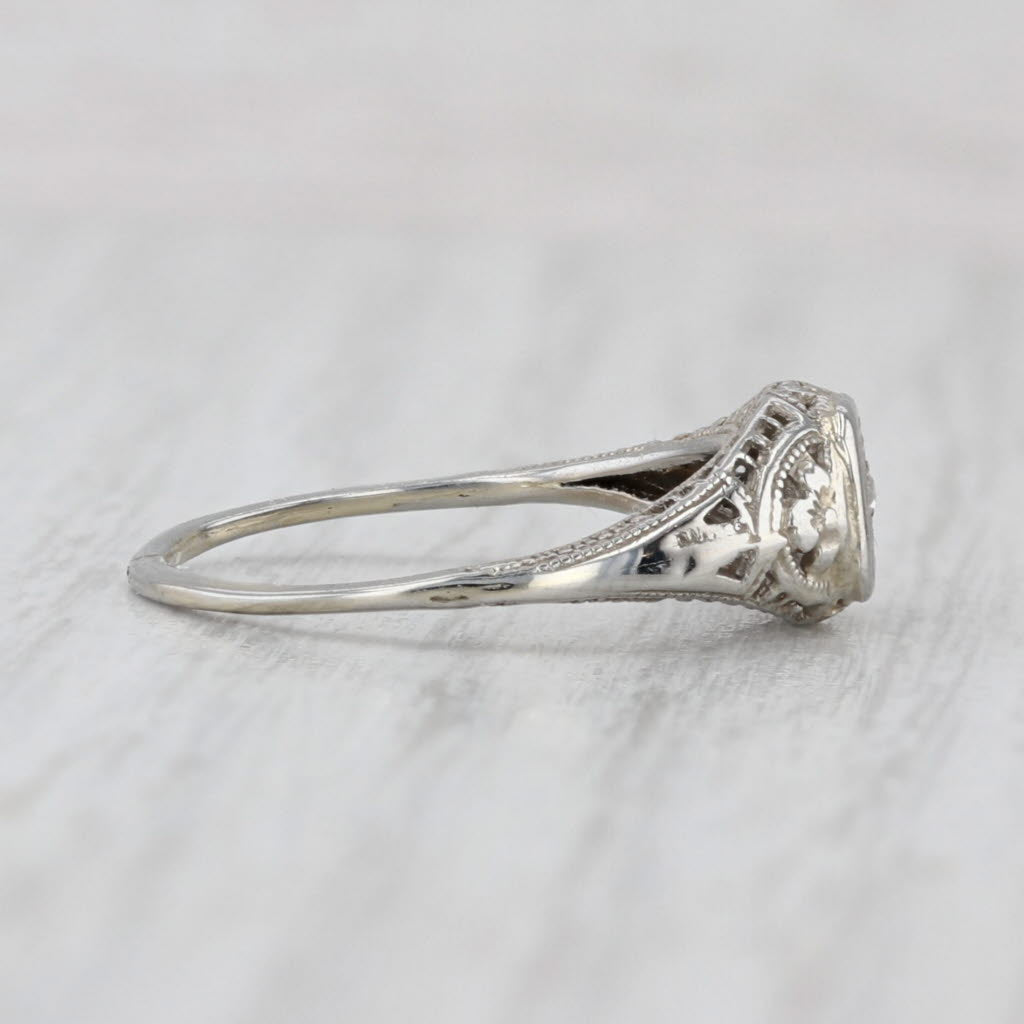 Art Deco Diamond Solitaire Filigree Engagement Ring 18k White Gold Size 5.75