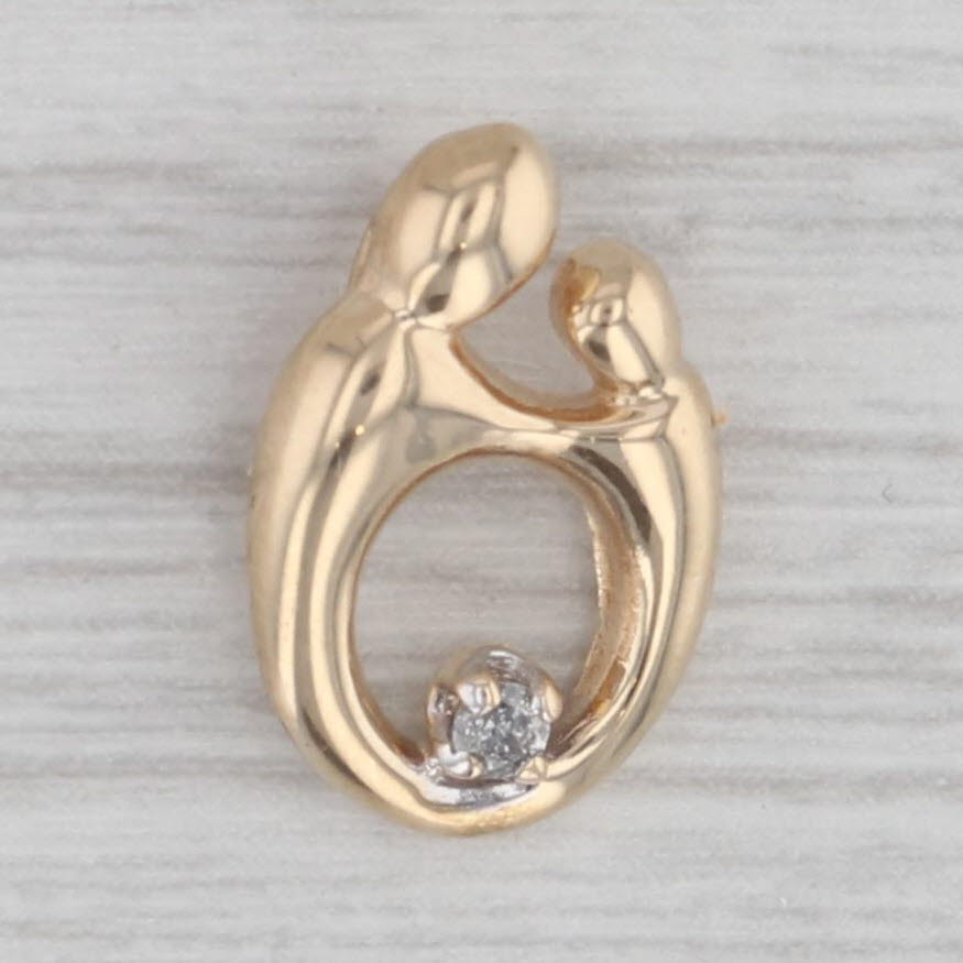 Gray Diamond Accented Mother & Child Pendant 10k Yellow Gold Gift Keepsake Small Drop