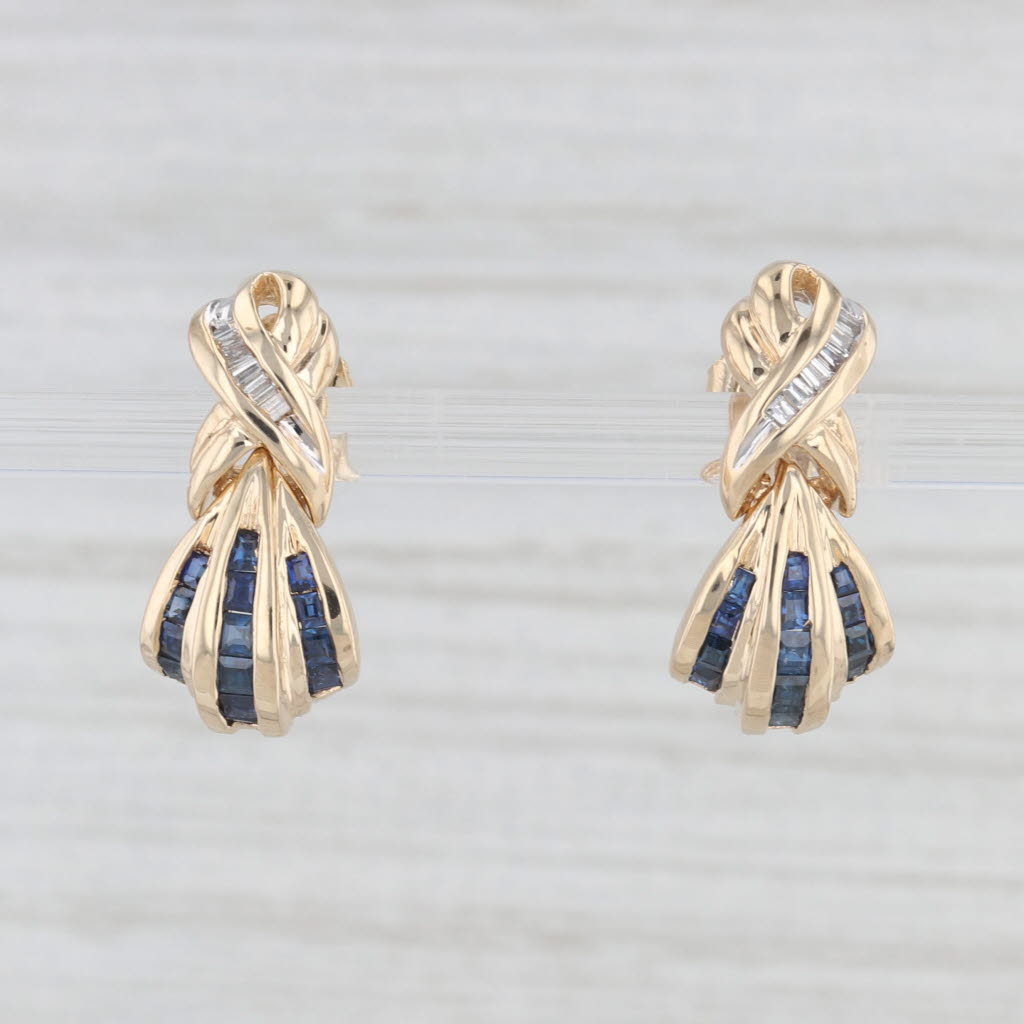 Light Gray Town & Country 1ctw Blue Sapphire Diamond Drop Earrings 14k Yellow Gold