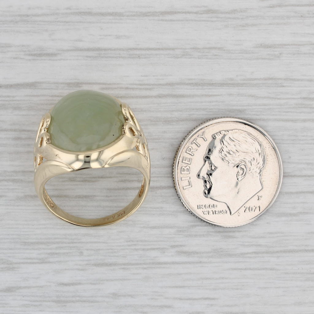 Gray Green Jade Ring 14k Yellow Gold Size 5.25 Oval Cabochon Solitaire