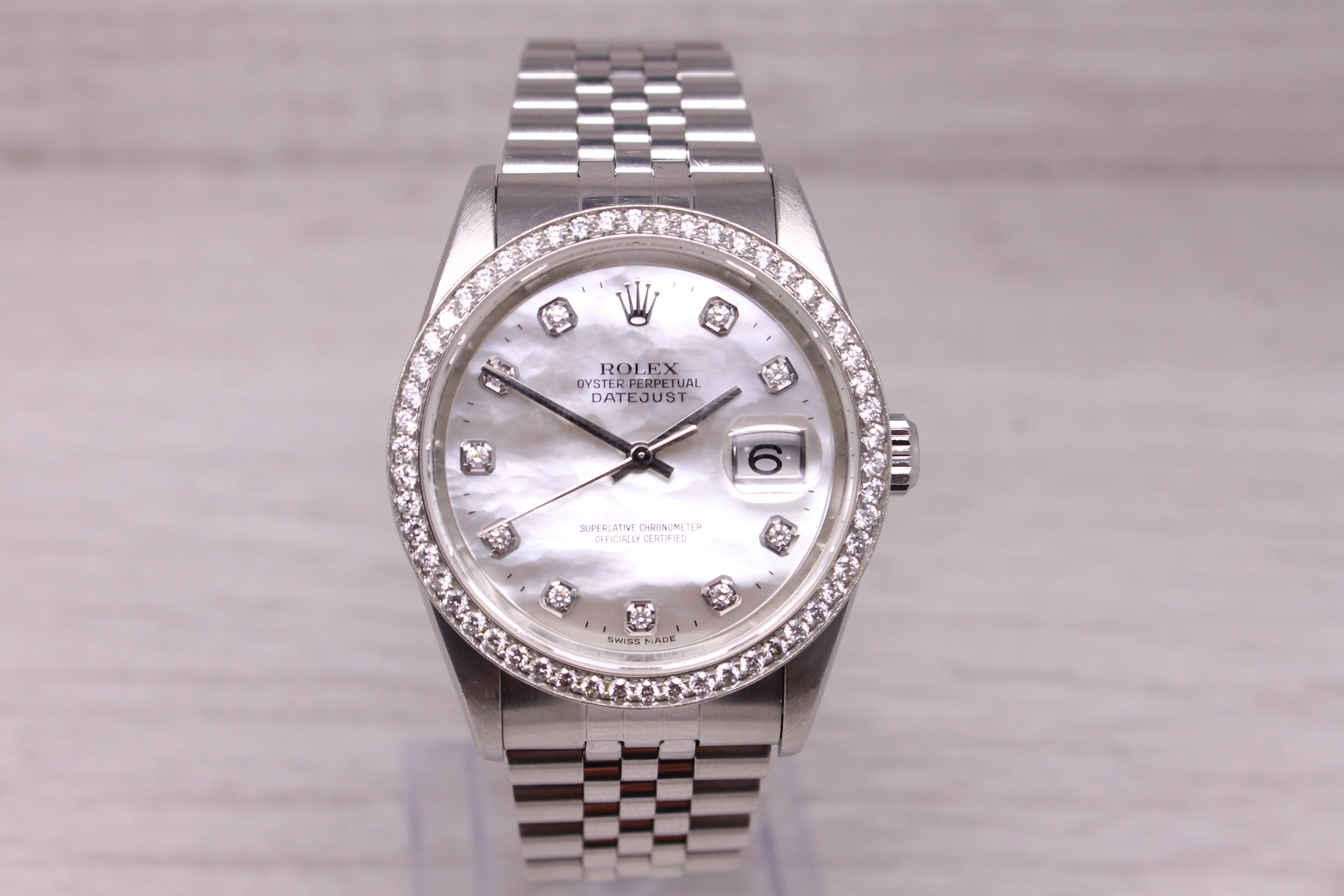 2000 Rolex Datejust 16234 36mm Automatic Watch Custom MOP Diamond Dial & Bezel