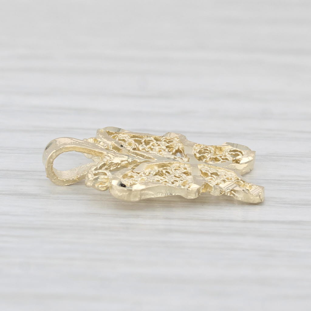 Light Gray Filigree Butterfly Pendant 14k Yellow Gold Bug Insect Jewelry