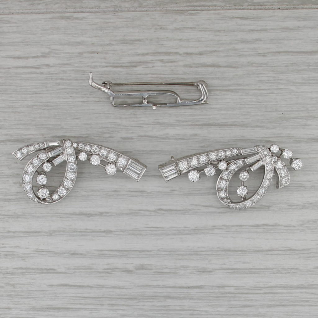 Antique Diamond Bow Brooch 6.72ctw Platinum 18k Gold Convertible 3 Pins
