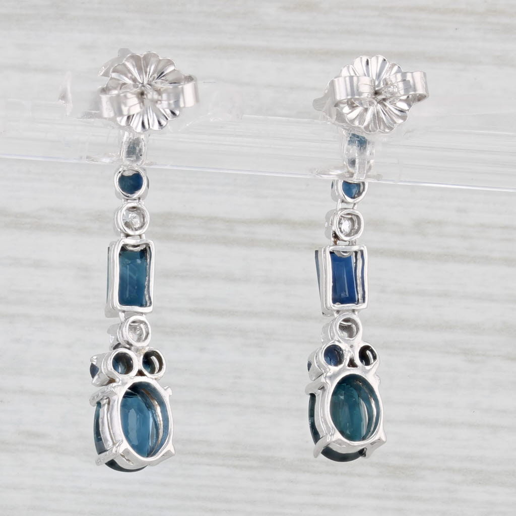 Light Gray 2.64ctw Diamond Sapphire Journey Dangle Earrings 14k White Gold Pierced Drops