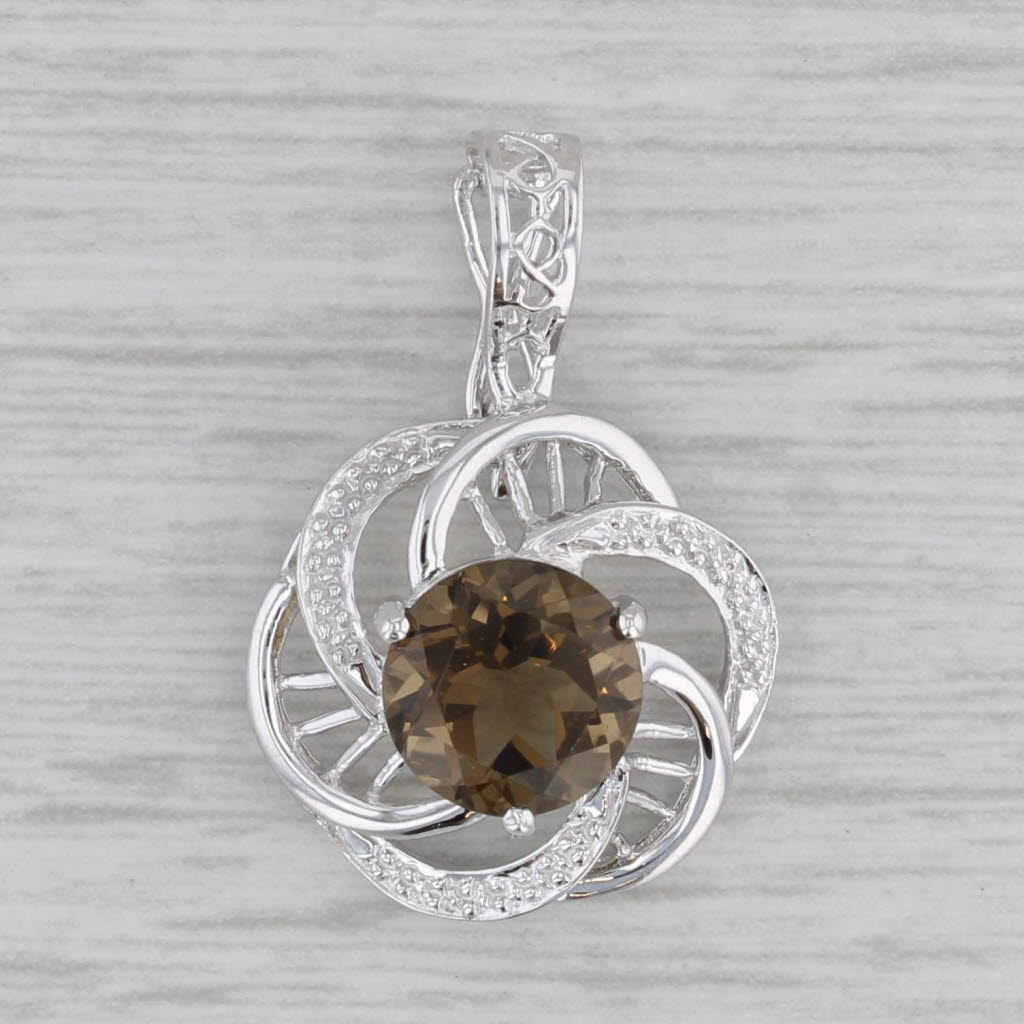 Gray 1.80ct Smoky Quartz Round Solitaire Enhancer Pendant 14k White Gold