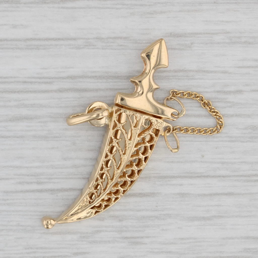 Gray Dagger in Sheaf Pendant 18k Yellow Gold Charm Opens