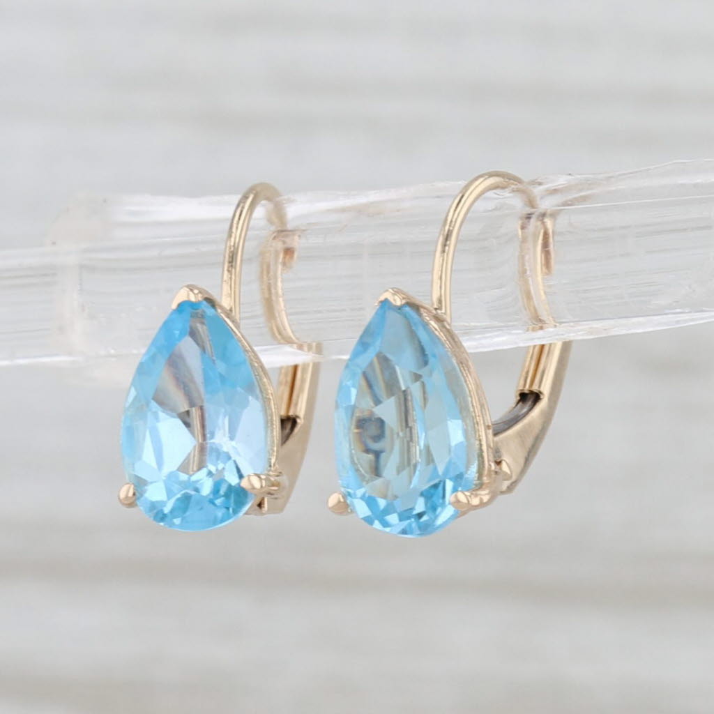 2ctw Blue Topaz Drop Earrings 14k Yellow Gold Leverbacks Pear Solitaires