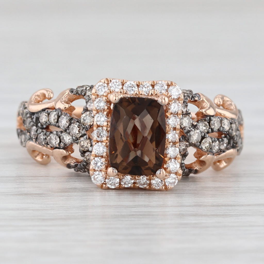 Light Gray Le Vian Smoky Quartz Diamond Halo Ring 14k Rose Gold Size 7