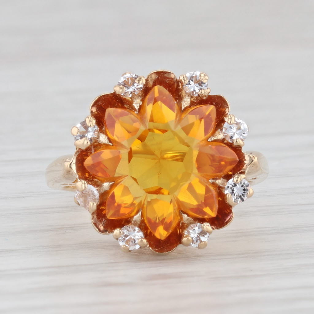 Light Gray Lab Created Yellow Orange Sapphire White Spinel 10k Yellow Gold Ring Size 5.75