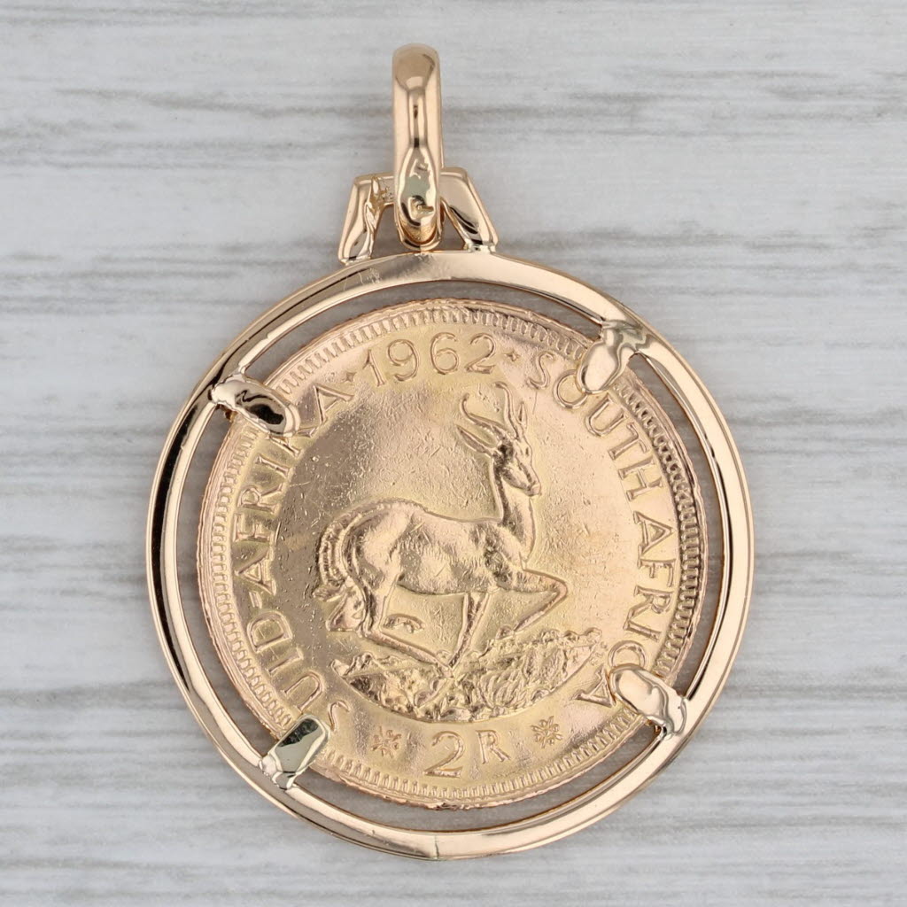 Gray 1962 Kruegerrand 2 R South African Krugerrand Coin Pendant 18k 22k Yellow Gold