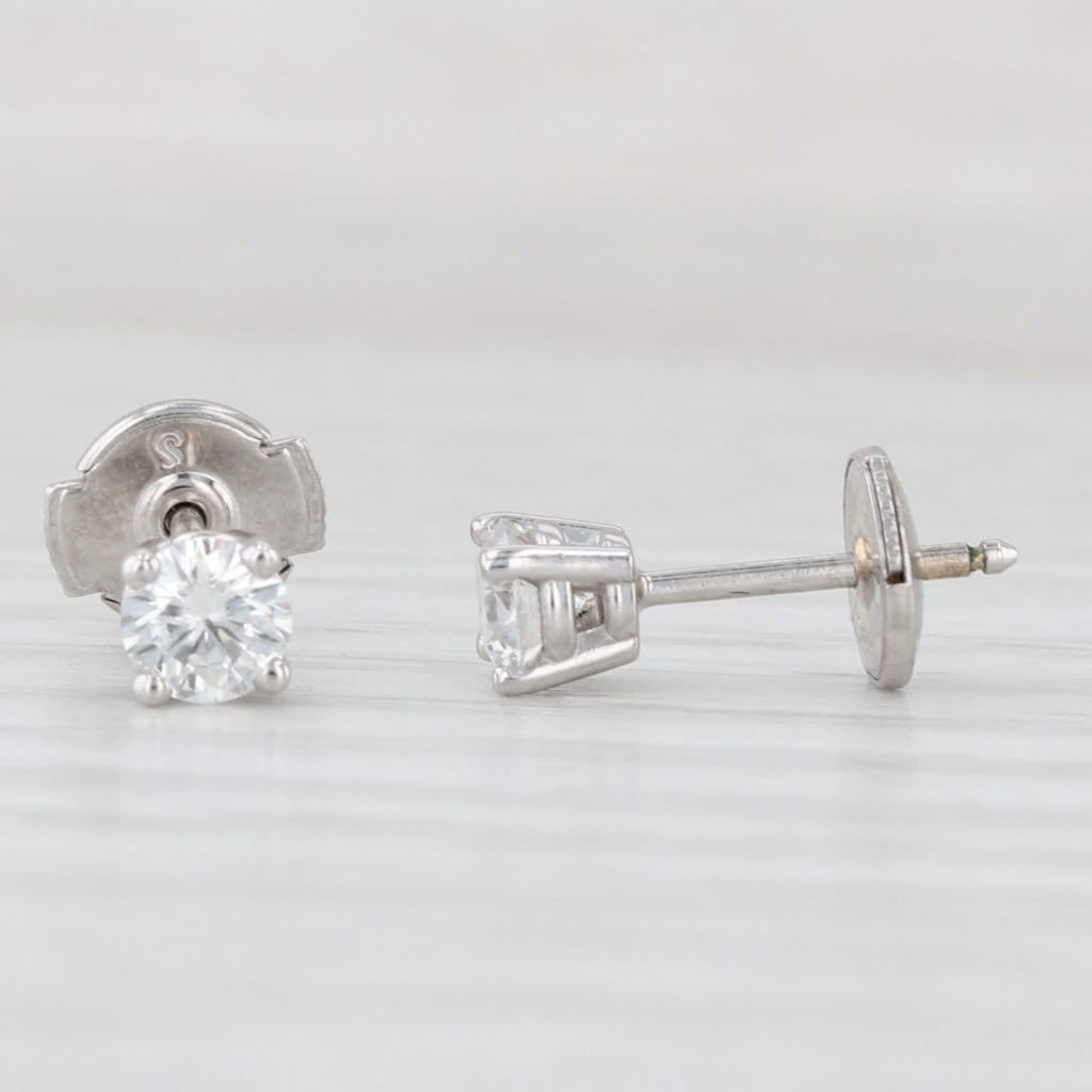 Light Gray 0.50ctw Round Solitaire Diamond Stud Earrings 14k White Gold Clutch Backs