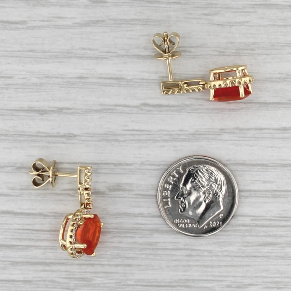2.65ctw Fire Opal Diamond Halo Drop Earrings 18k Yellow Gold Dangles