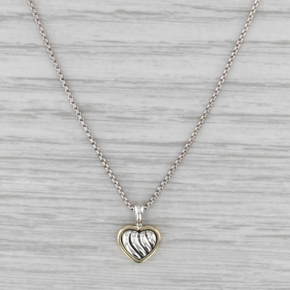 David Yurman Petite Heart Pendant Cable Chain Necklace Sterling Silver 18k Gold