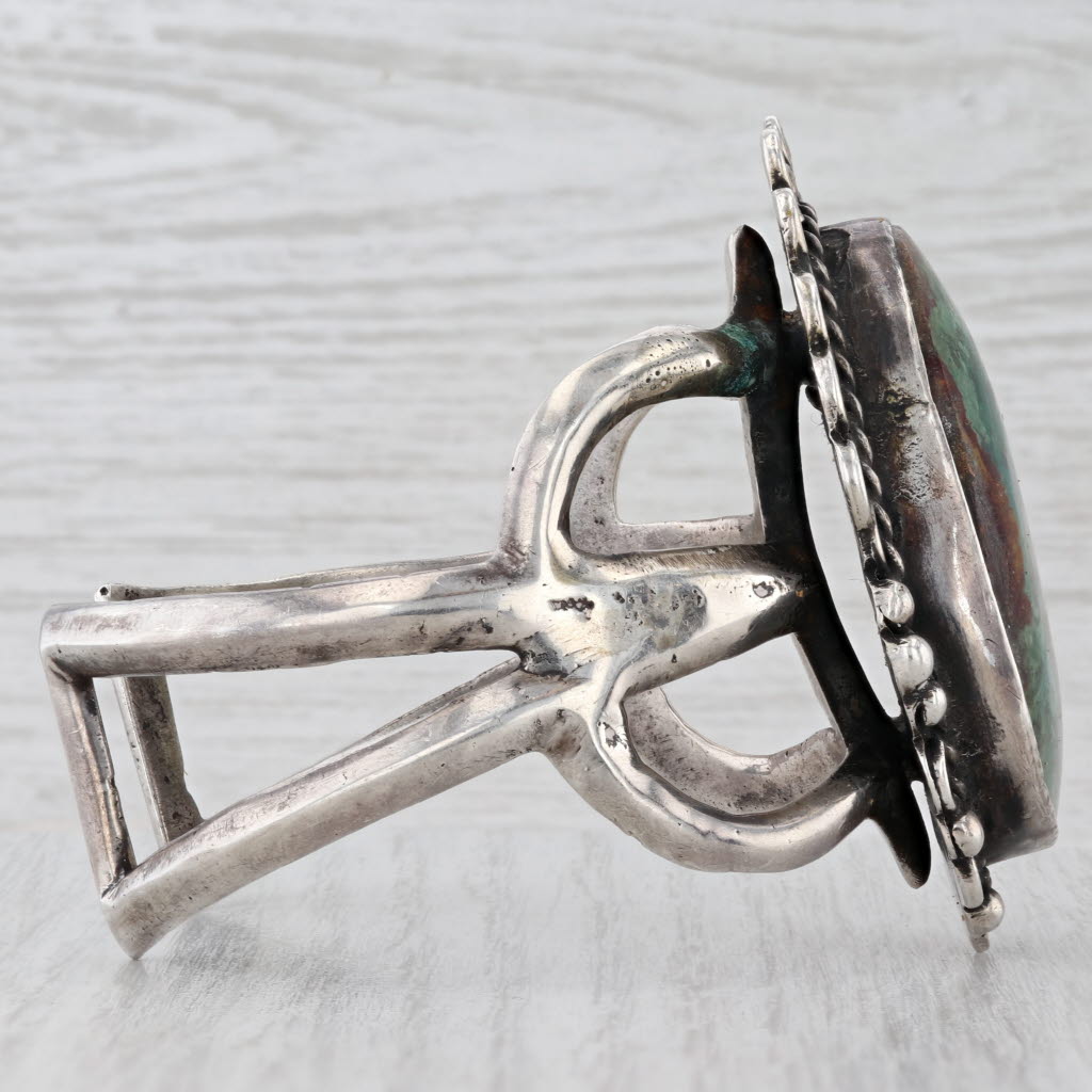 Light Gray Vintage Sandcast Mixed Stone Native American Bracelet Sterling Silver Statement