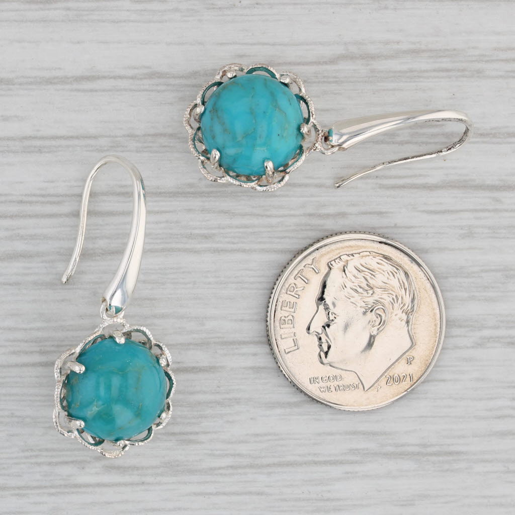 Gray Turquoise Flower Dangle Earrings Sterling Silver Hook Post Drops