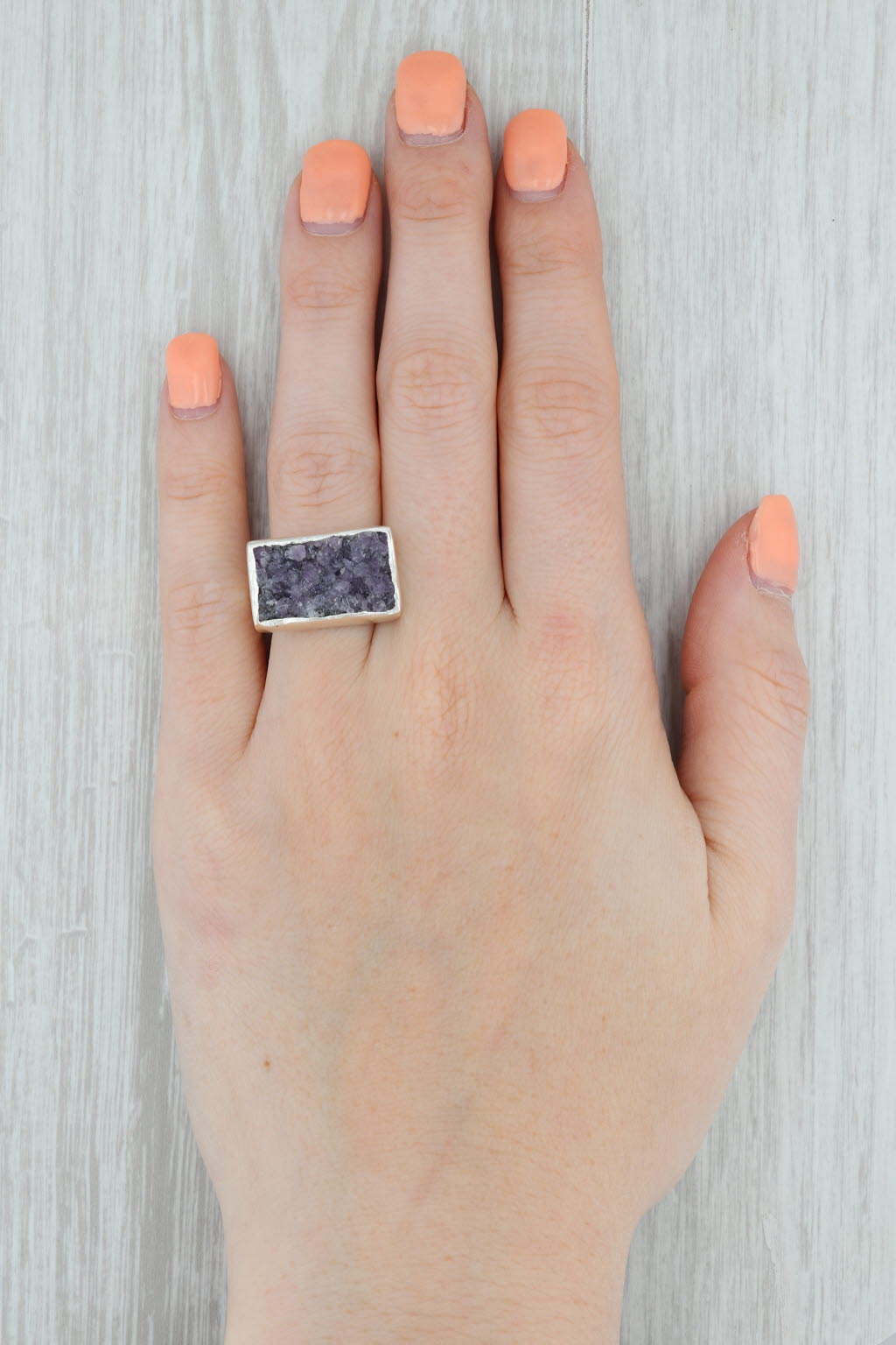 New Nina Wynn Ring Druzy Amethyst Size 7 Sterling Silver Statement