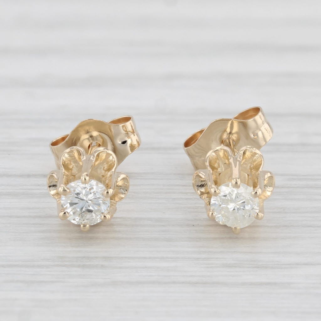 Light Gray Vintage 0.23ctw Diamond Stud Earrings 14k Yellow Gold Round Solitaire Studs