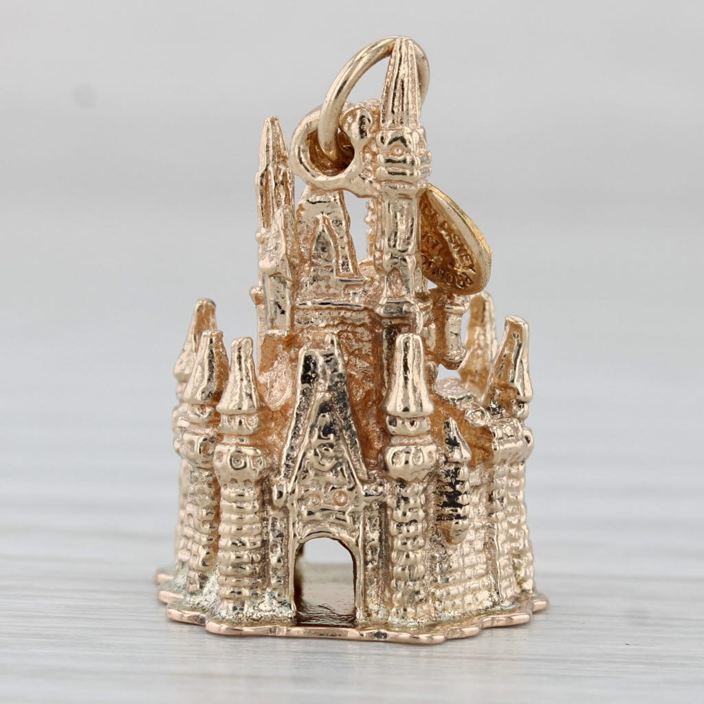 Gray Disney Castle Charm 14k Yellow Gold Souvenir 3D Pendant 3D Detailing