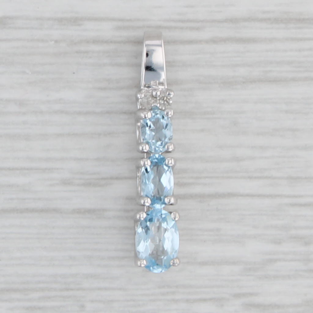 Gray 1ctw Blue Topaz Diamond Pendant 10k White Gold Oval 3-Stone