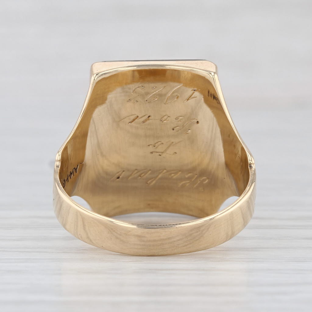 Antique 1923 Brown Chalcedony Cameo Signet Ring 14k Yellow Gold Size 11.25