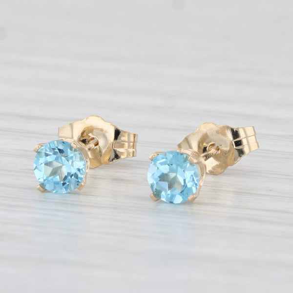0.60ctw Blue Topaz Round Solitaire Stud Earrings 14k Yellow Gold