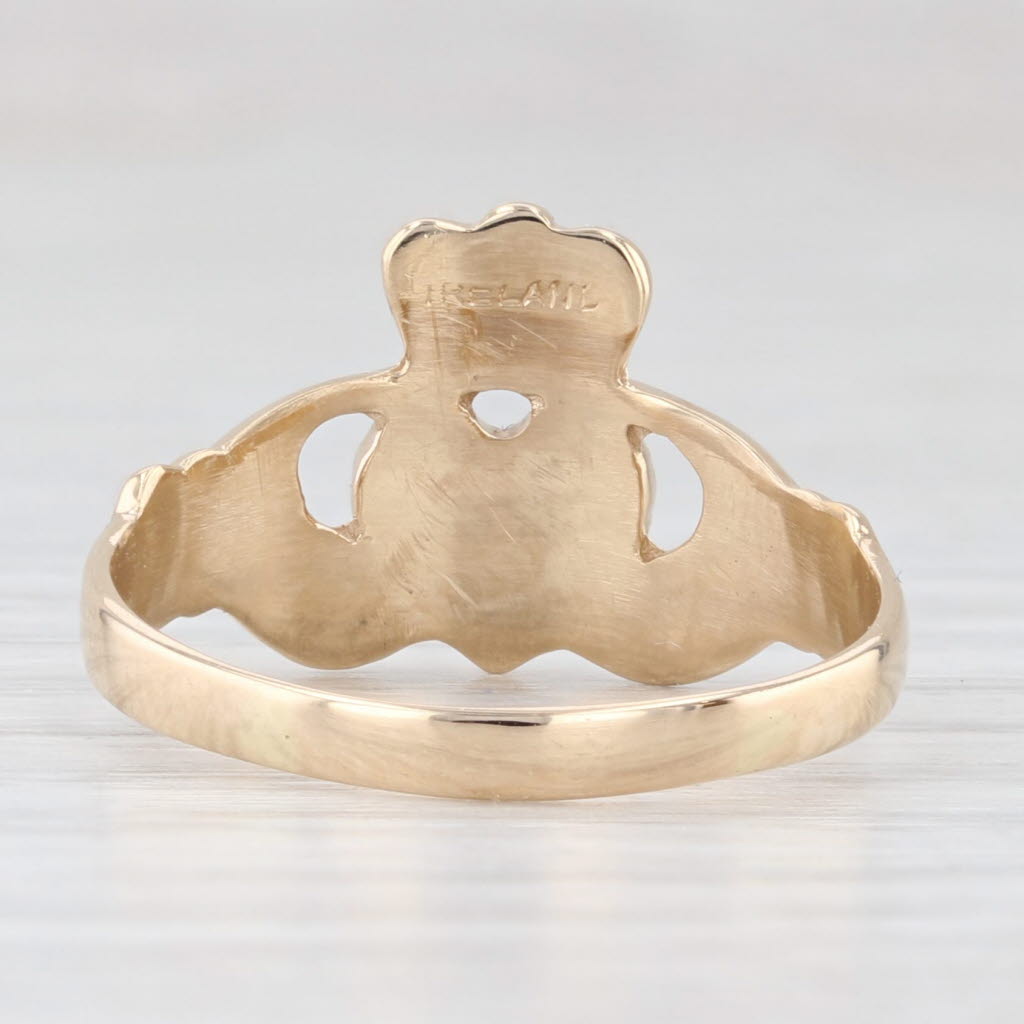 Light Gray Irish Claddagh Ring 14k Yellow Gold Made in Ireland Size 7.25